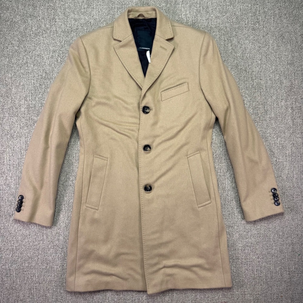 J.Lindeberg Mens Wolger Camel Tan Wool Blend Overcoat Size EU 46 Jacket